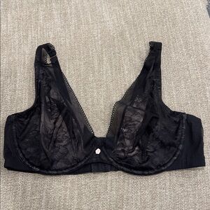 Cacique Black Floral Lace Plunge Bra Size 44D